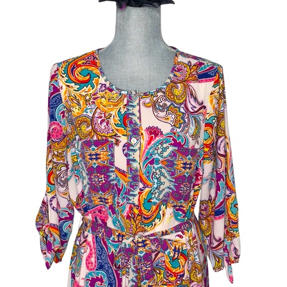 Anthropologie Fig And Flower Multicolor Paisley Print Shirt Dress L - Picture 4 of 10